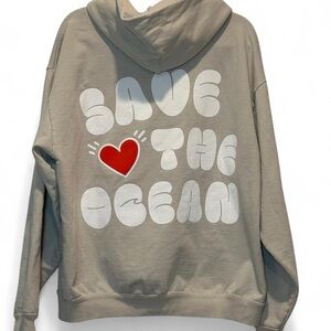 Save the Ocean Hoodie by Deep Blue, cream, Sz Large organic cotton
